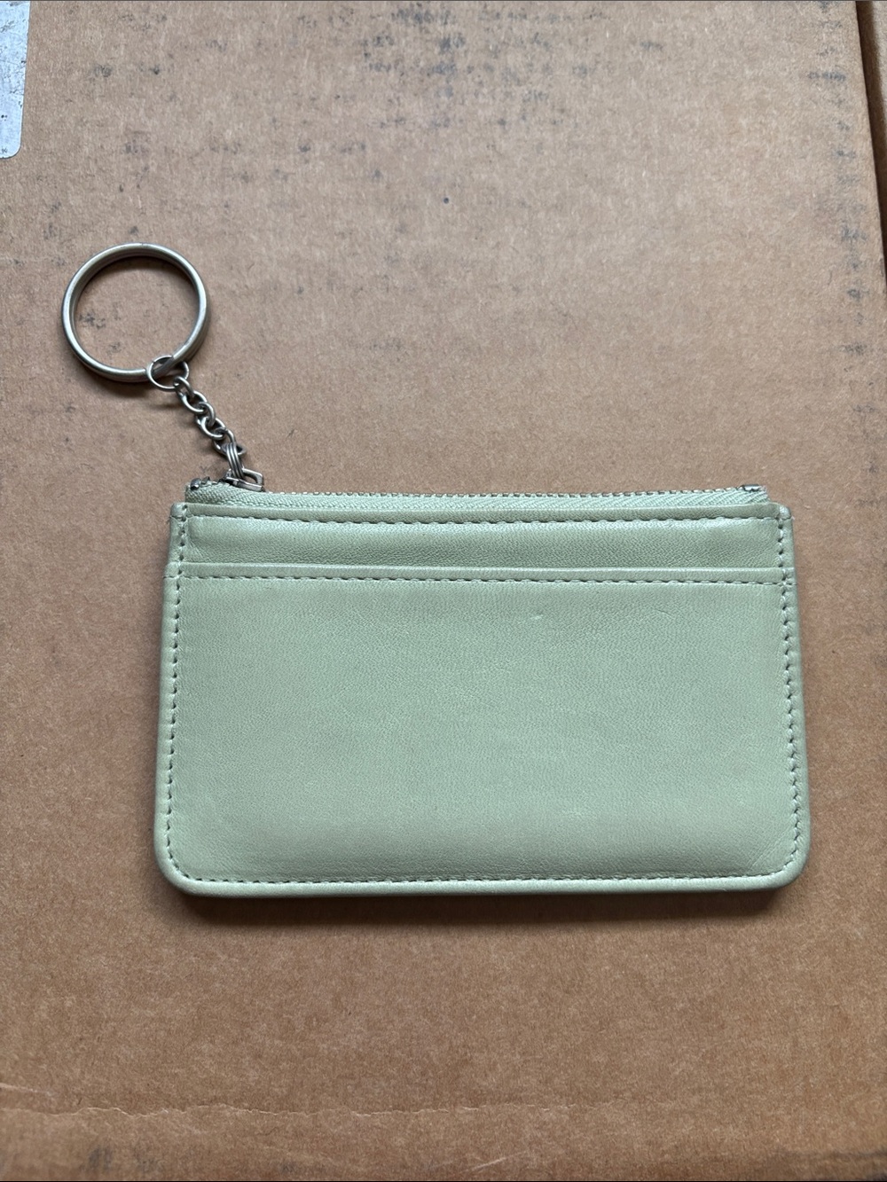 Coach “mini skinny” coin/card zip wallet rare pistachio leather keychain - Picture 1 of 5